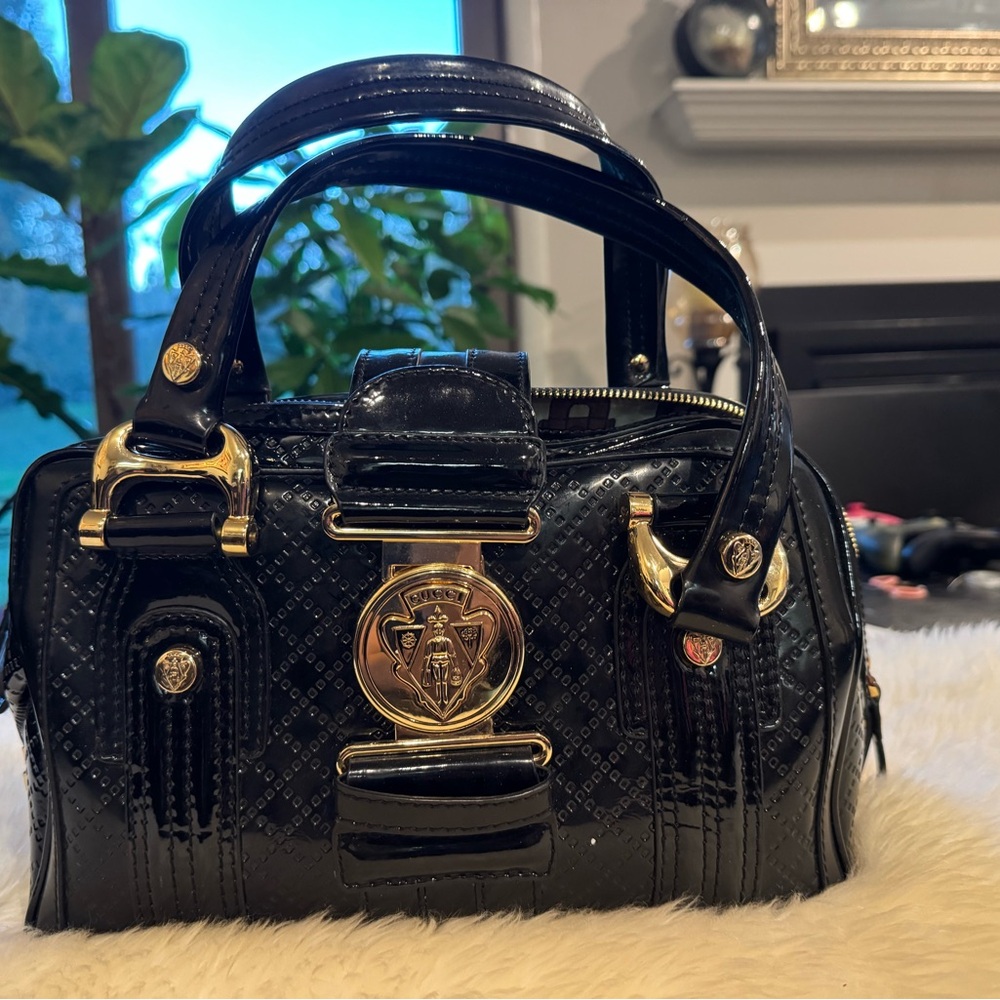 Gucci Babouska studded Black Patent Leather Shoulder Bag